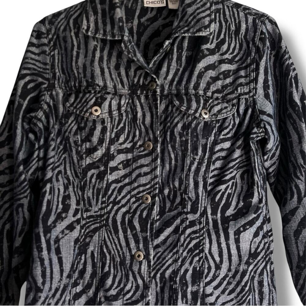Chico's navy and light blue denim zebra print jacket - Picture 3 of 5